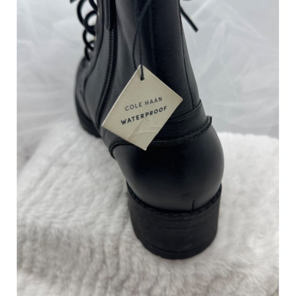 Cole Haan Camea Leather Combat Boots Black Side Zipper & Lace-Up Size 9B - Picture 12 of 15
